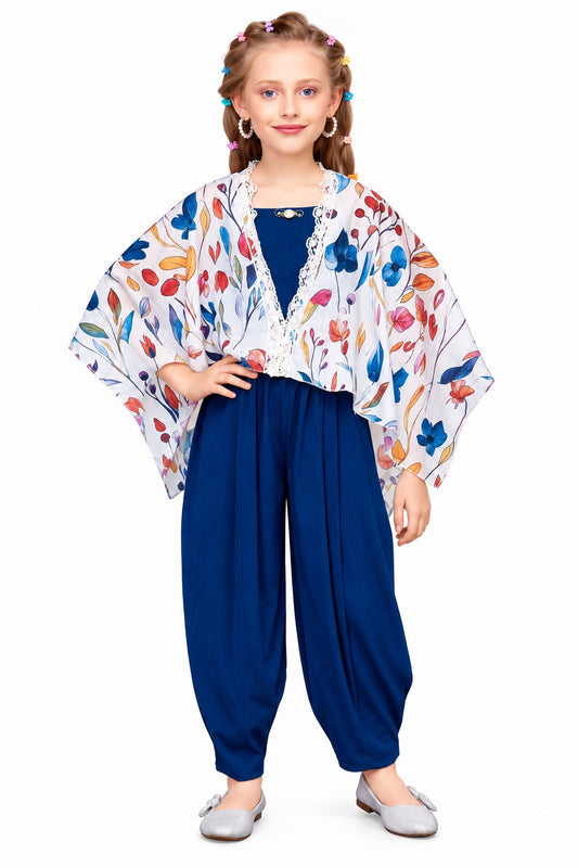 Arbudda Apparels Royal Blue Floral Shrug & Jumpsuit Set