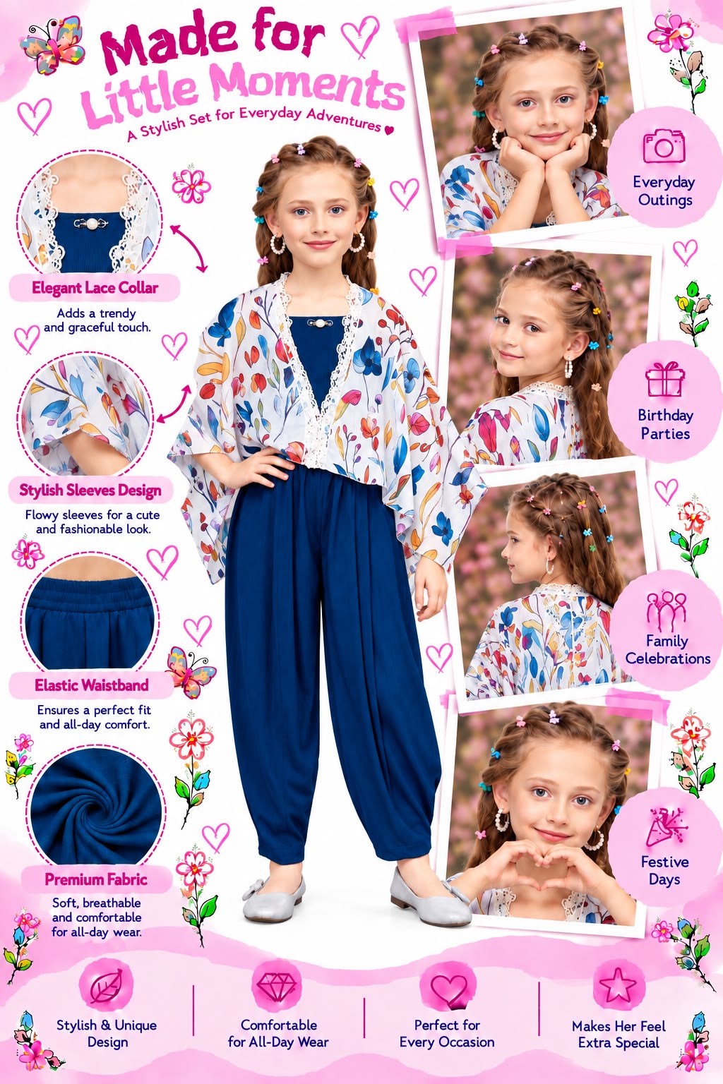 Arbudda Apparels Royal Blue Floral Shrug & Jumpsuit Set