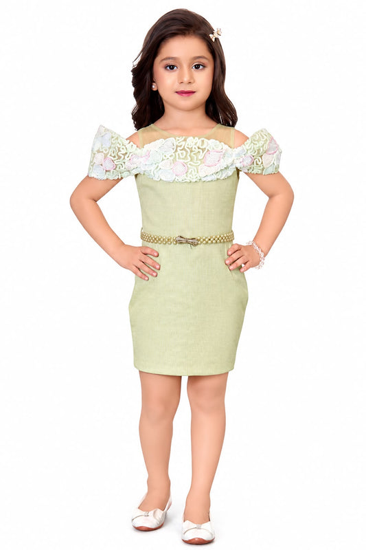 Arbudda Apparels Pastel Green Floral Lace Off-Shoulder Dress