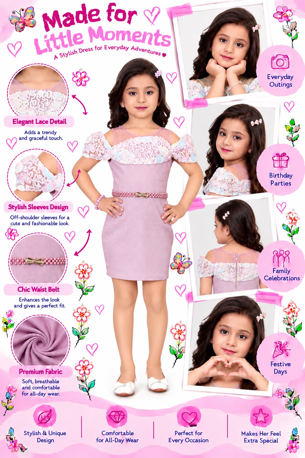 Arbudda Apparels Blush Pink Floral Lace Off-Shoulder Dress