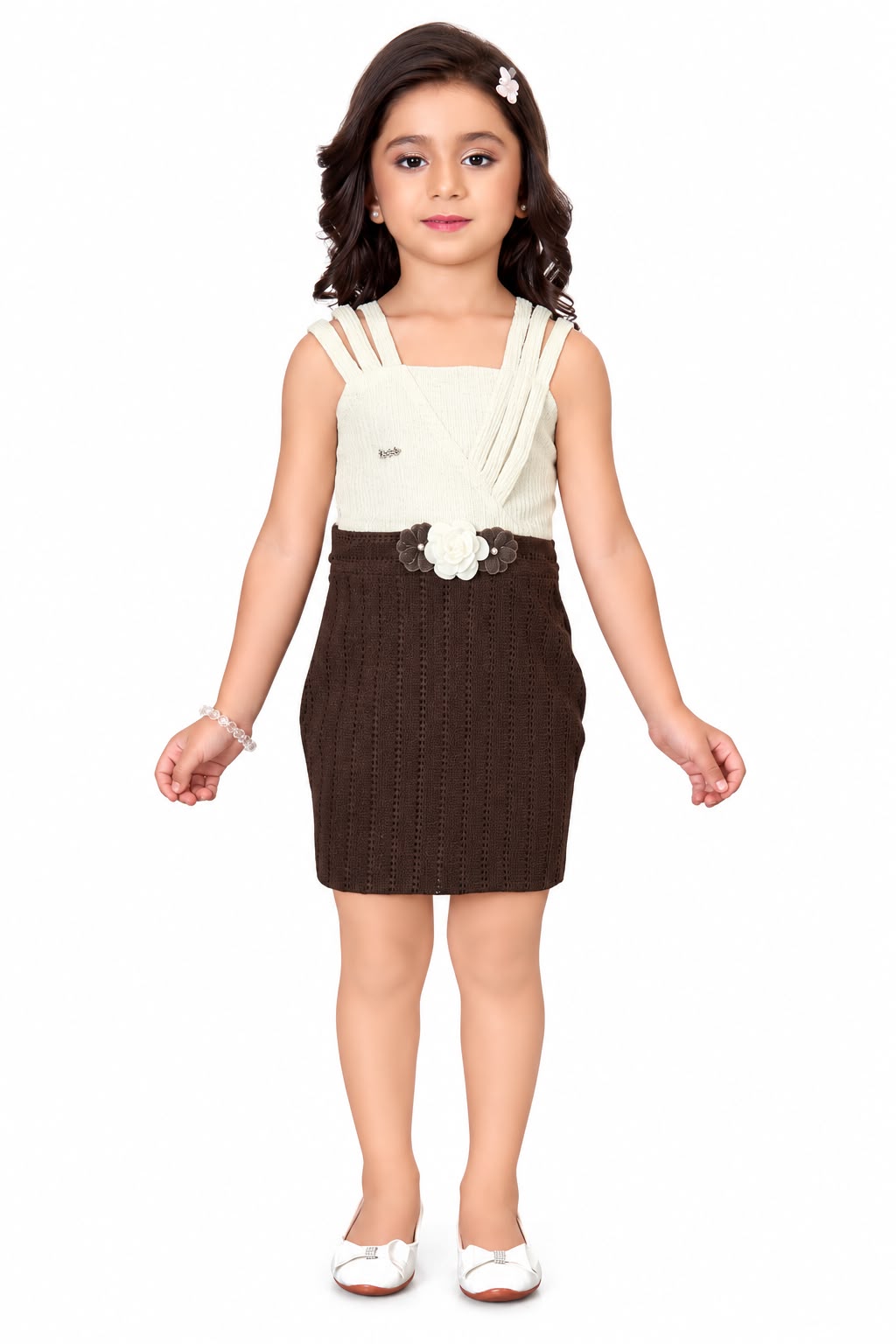 Arbudda Apparels Cream & Chocolate Brown Floral Belt Dress