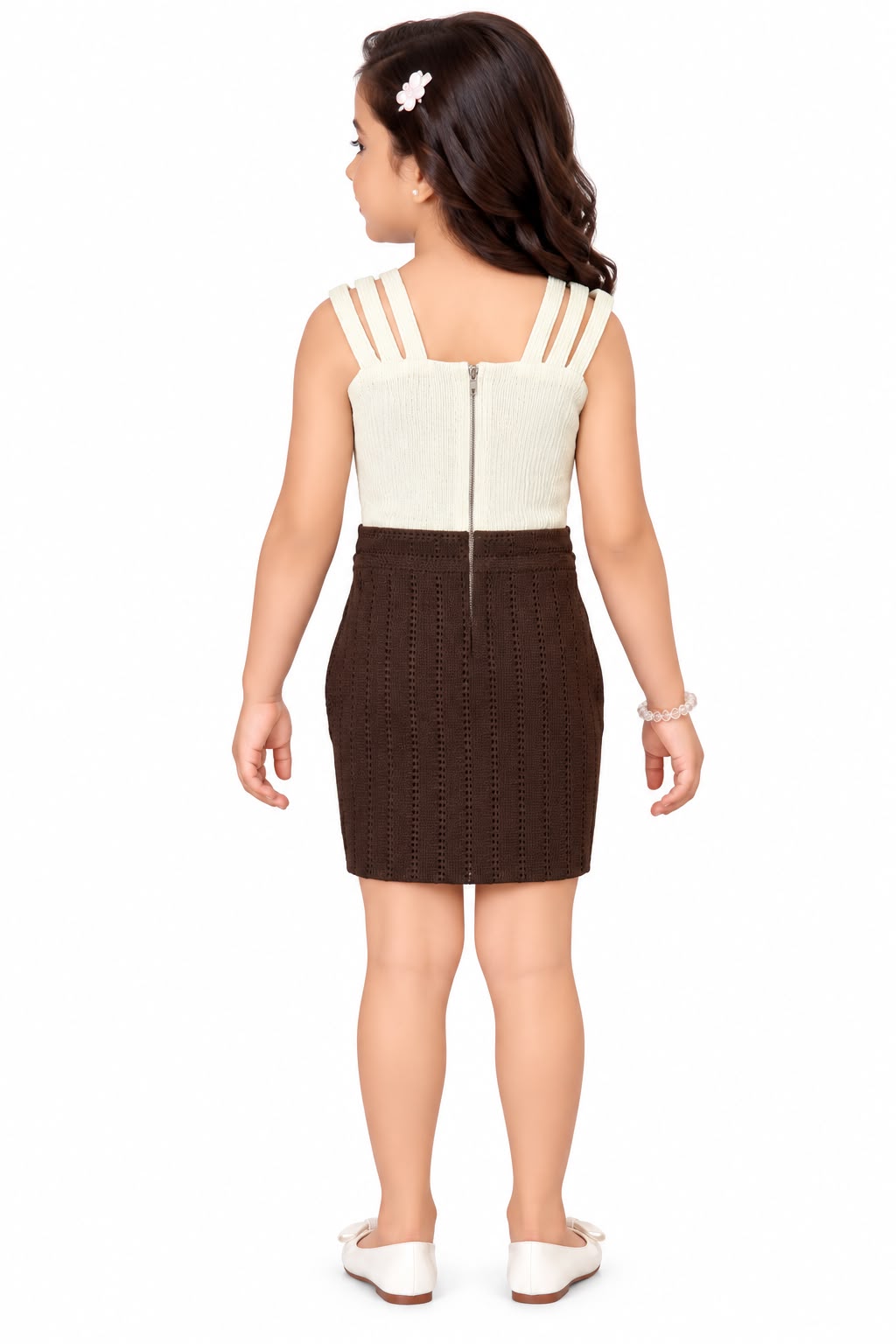Arbudda Apparels Cream & Chocolate Brown Floral Belt Dress