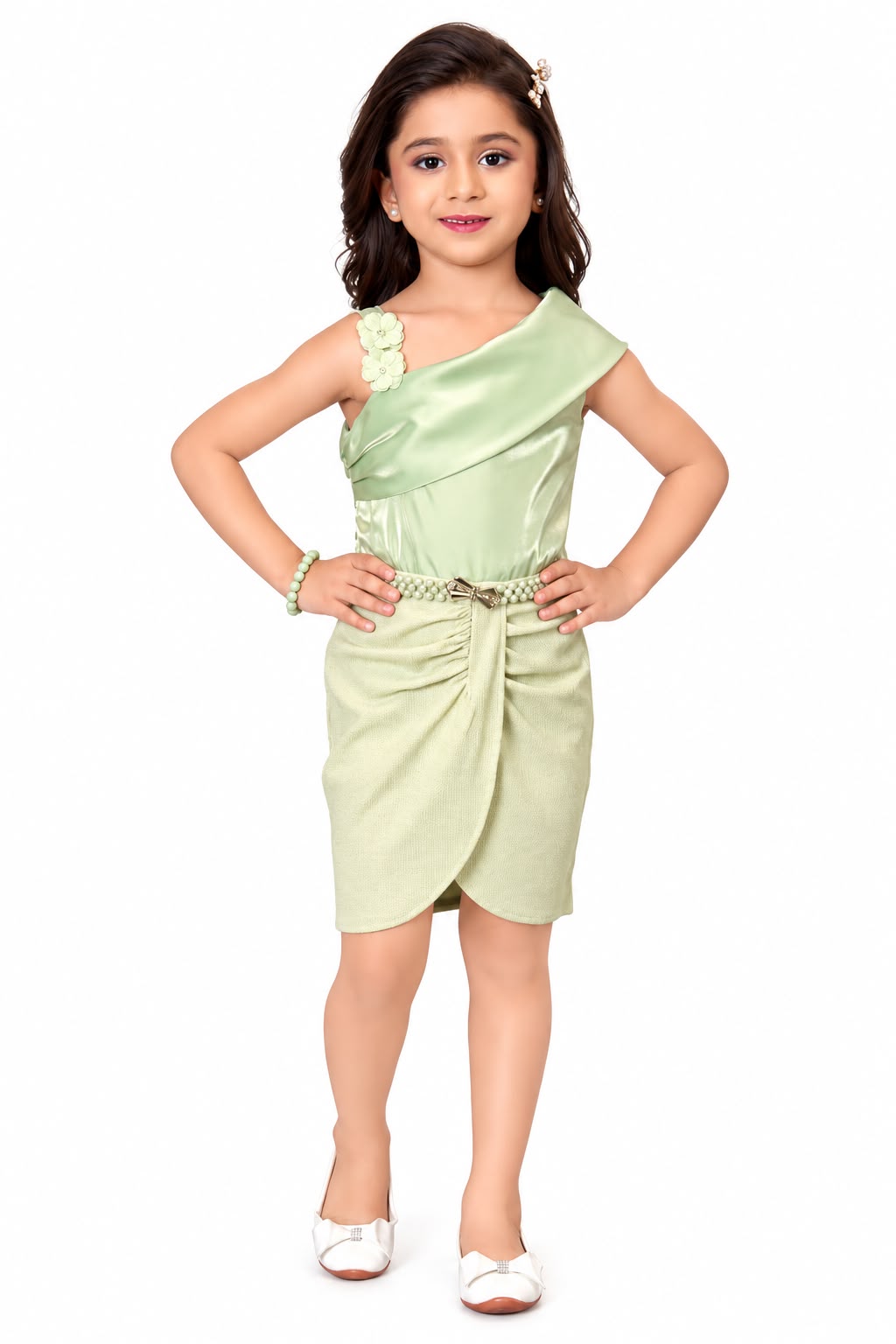 Arbudda Apparels Pastel Green One-Shoulder Ruched Dress