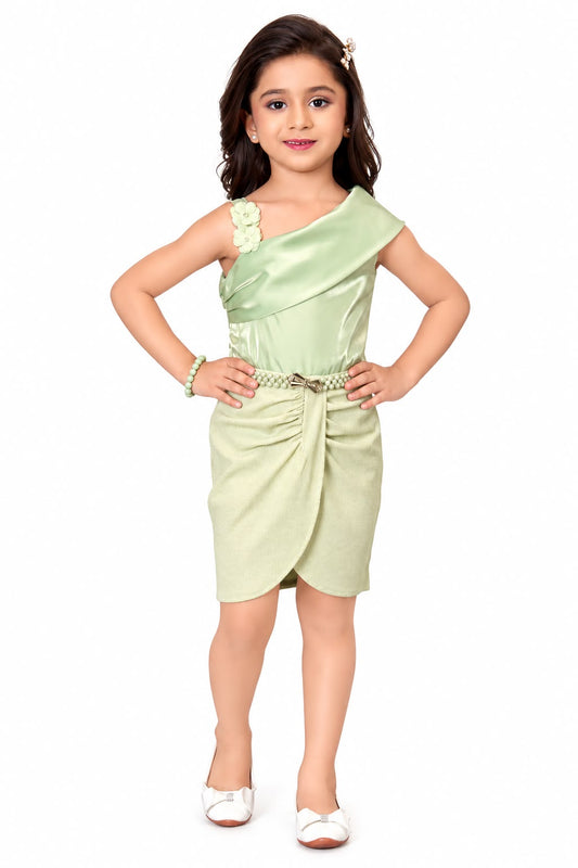 Arbudda Apparels Pastel Green One-Shoulder Ruched Dress