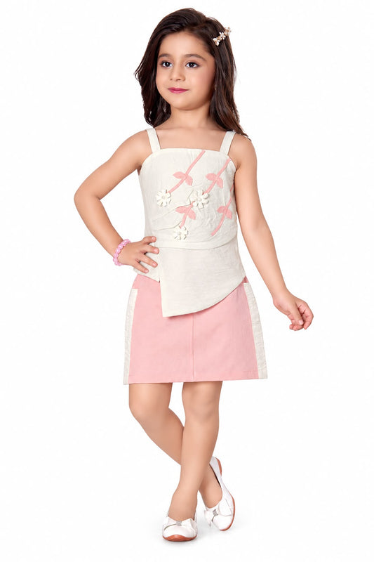 Arbudda Apparels Ivory & Pink Floral Appliqué Skirt Set