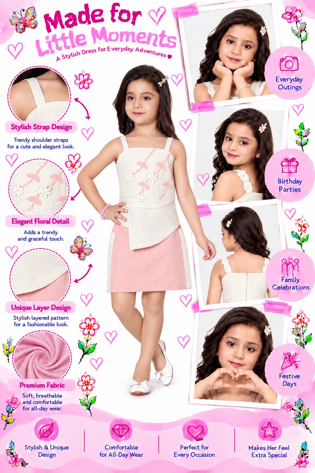 Arbudda Apparels Ivory & Pink Floral Appliqué Skirt Set