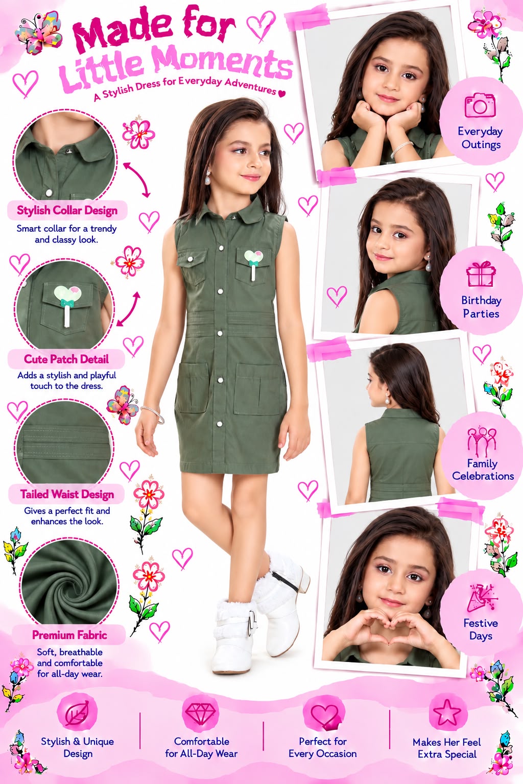 Arbudda Apparels Olive Green Utility Shirt Dress