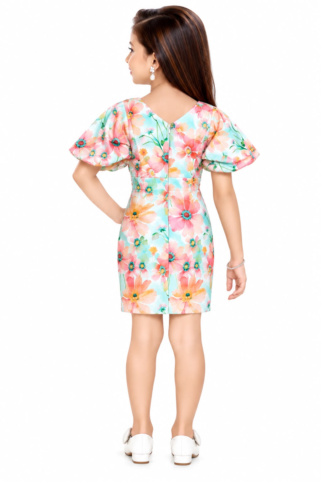 Arbudda Apparels Pastel Floral Puff Sleeve Dress