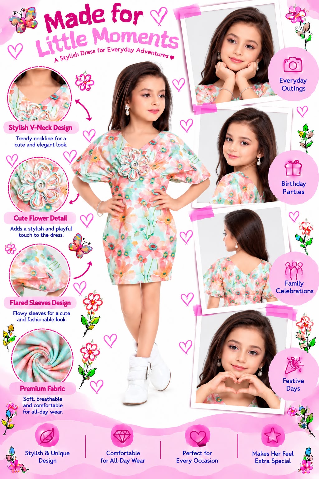 Arbudda Apparels Pastel Floral Puff Sleeve Dress