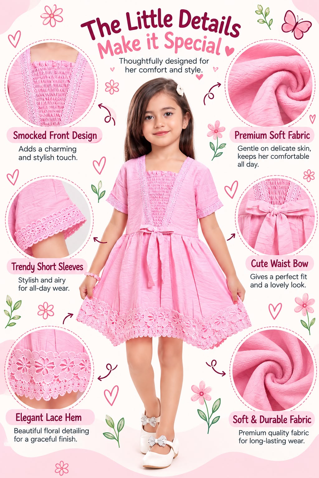 Arbudda Apparels Pink Lace Bow Dress