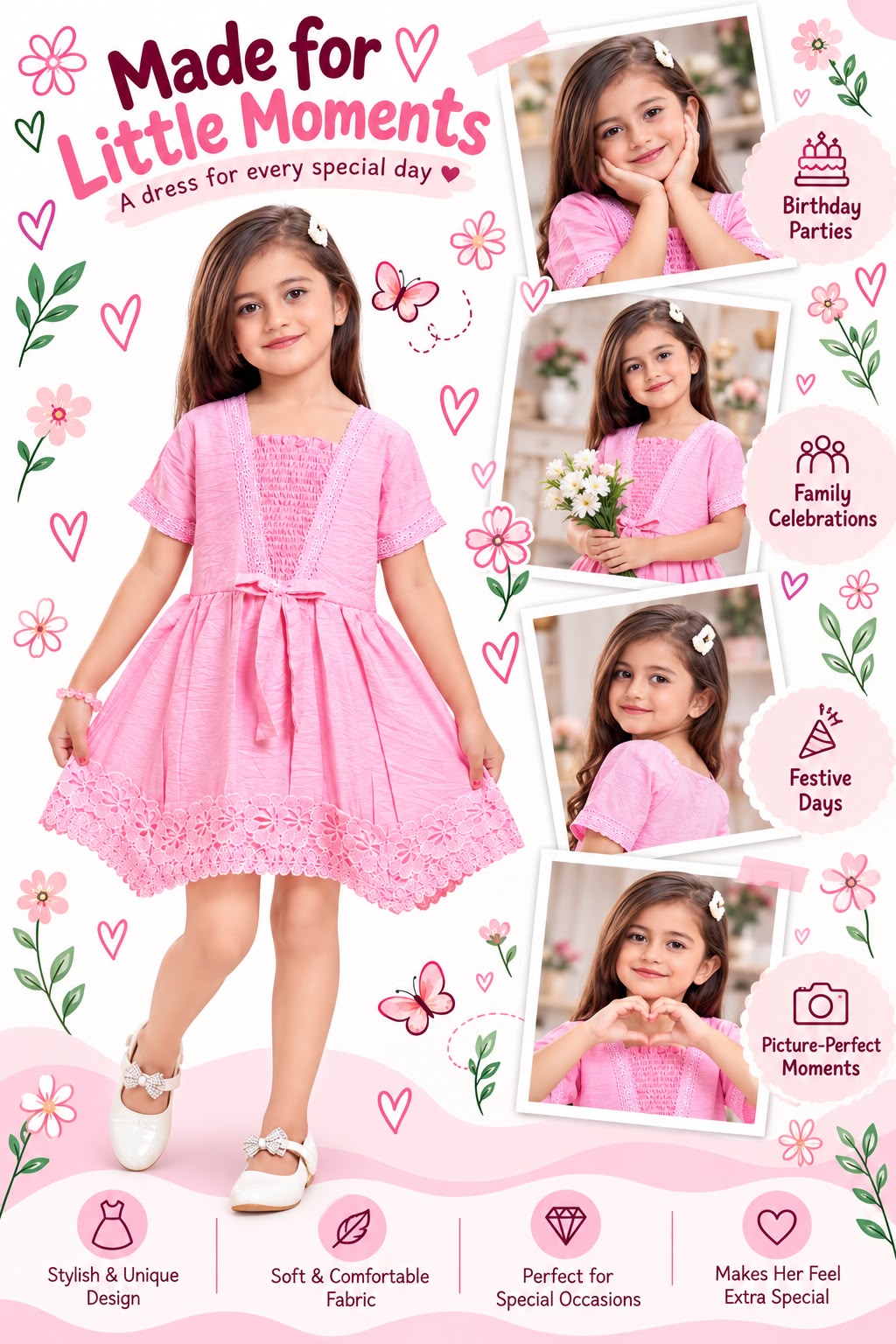 Arbudda Apparels Pink Lace Bow Dress