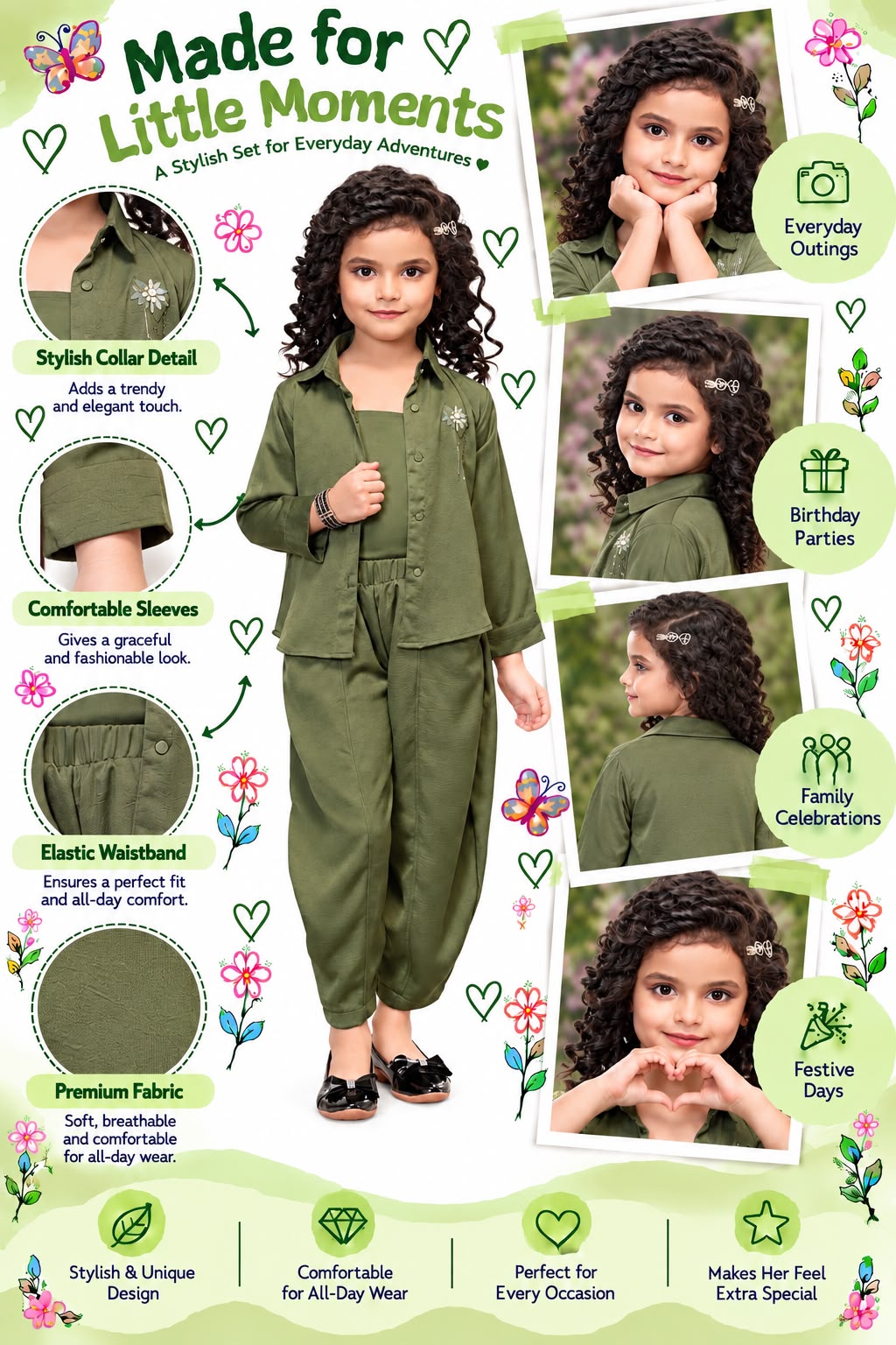 Arbudda Apparels Olive Green Shirt & Trousers Co-Ord Set